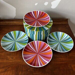 Target By Julia Minasian 6.5” Plates Set Of 4 Ceramic Striped Pink Red Teal Gold